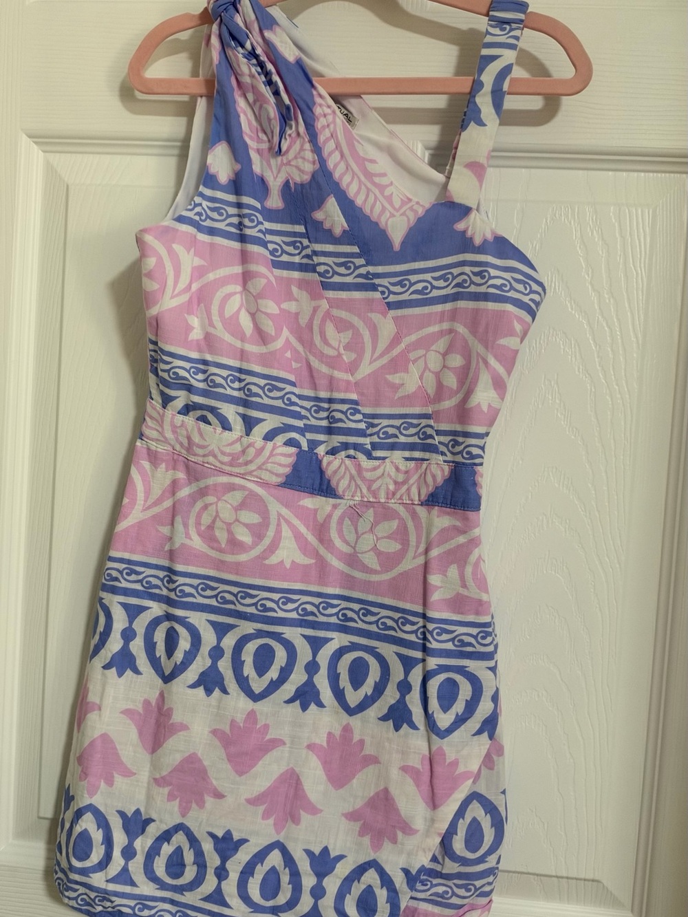 Habitual One-Shoulder Pink and Blue Printed Summer Dress
